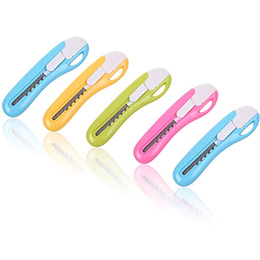 Cosmos ® Pack of 5 Mini Utility Knife Box Cutter Letter Opener, Random Color