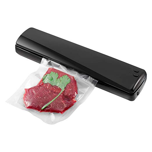 Vacuum Sealer Machine with Automatic Home Vacuum Air Sealing System for Kitchen Food Preservation with 10pcs Sealer Bags Starter Kit, Black