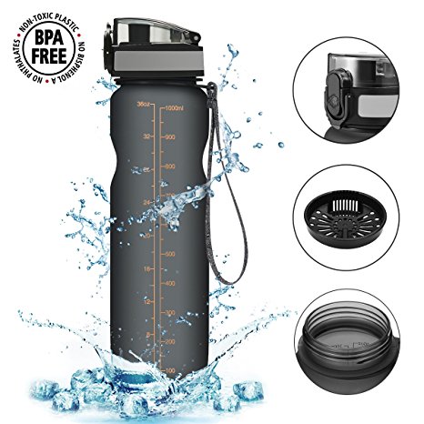 CAMTOA Sports Water Bottle, Large BPA Free Water Bottle-1L/36oz/Fast Flow/Flip Top Leak Proof/One Click Open/Non-Toxic,Great For Health,Fitness And Outdoor Enthusiasts, Leakproof And Durable