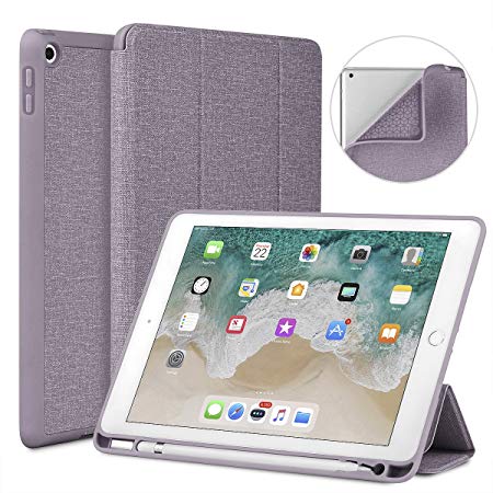 Soke New iPad 9.7 2018/2017 Case with Pencil Holder, Lightweight Smart Case Trifold Stand with Shockproof Soft TPU Back Cover and Auto Sleep/Wake Function for iPad 9.7 inch 5th/6th Generation, Violet