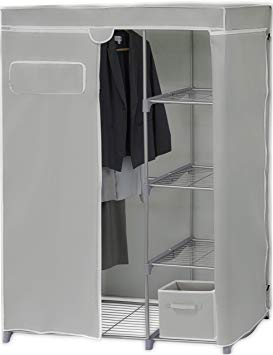 Simple Houseware Freestanding Cloths Garment Organizer Closet with Cover, Silver