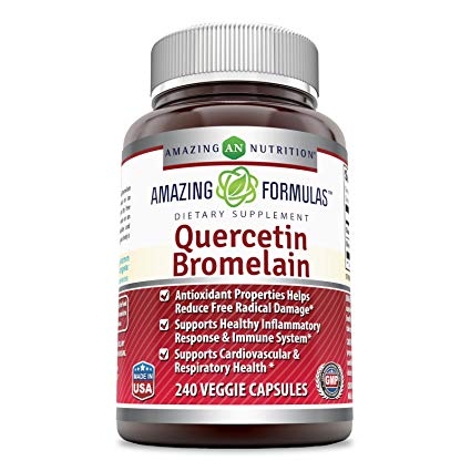 Amazing Nutrition- Quercetin 800 Mg with Bromelain 165 Mg, 240 Vcaps: A Potent Team Providing Amazing Health Benefits.