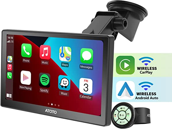 ATOTO P8 Portable 7'' QLED Display Car Stereo, Wireless Carplay & Wireless Android Auto, WDR & Auto Dimmer, AUX/FM Output, Support up to 128G SD, Remote Control