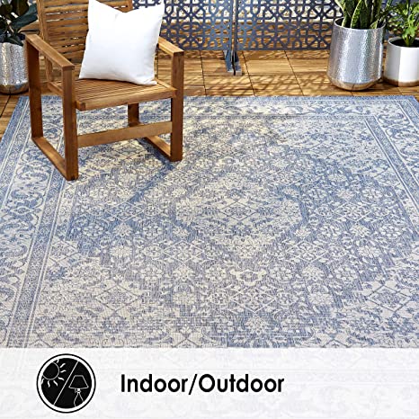 Home Dynamix Nicole Miller Patio Country Dahlia Indoor/Outdoor Area Rug 5'2"x7'2", Traditional Medallion Blue/Gray