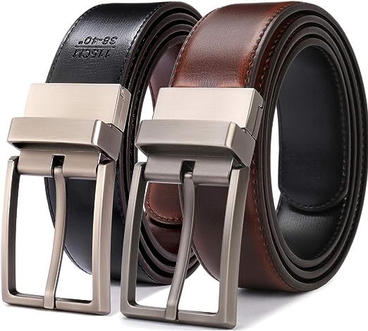 beltox fine Men's Dress Belt Leather Reversible 1.25" Wide Rotated Buckle Gift Box