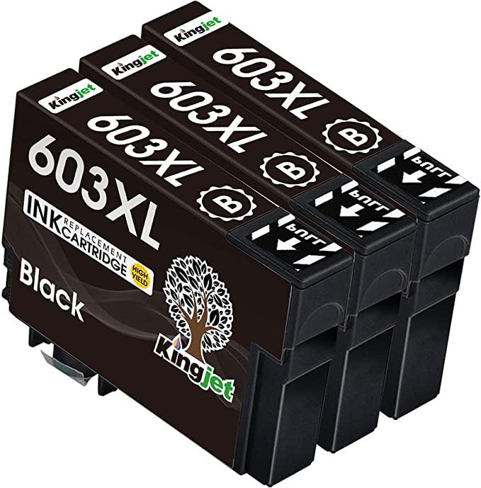 Kingjet 603XL Ink Cartridges Black Replacement for Epson 603 603XL Black for Epson Expression Home XP-2100 XP-2105 XP-3100 XP-3105 XP-4100 XP-4105 Workforce WF-2810 WF-2830 WF-2835 WF-2850 Printer