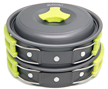 Camping Cookware Set - 10 Pieces - For Hiking, Picnic, Camp Mess Kit - Outdoor Kitchen Set - Lightweight, Nonstick, Non-Toxic, BPA Free, FDA Approved - Made Of Anodized Aluminum - Backpacking Cook Set