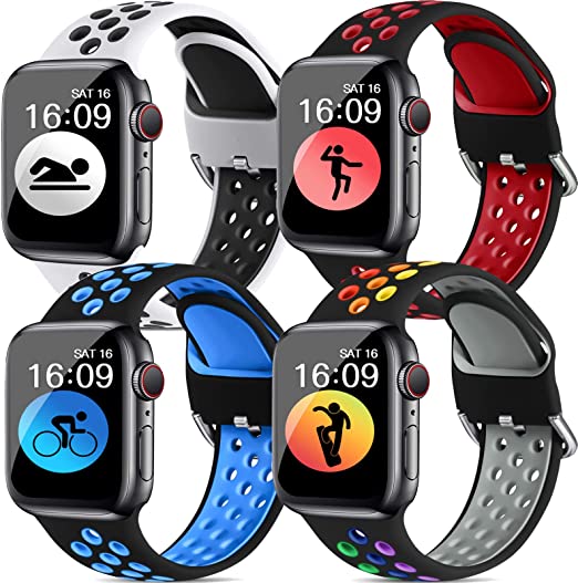 YENDILI 4 Pack Sport Band Compatible with Apple Watch Band 40mm 44mm 38mm 41mm 45mm 42mm for Men Women Kids, Breathable Waterproof Athletic Strap Replacement Band for iWatch Series 7 6 5 4 3 2 1 Se