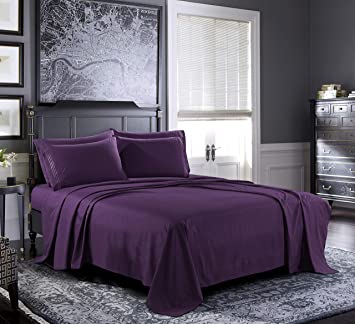 Bed Sheets - Full Sheet Set [6-Piece, Purple] - Hotel Luxury 1800 Brushed Microfiber - Soft and Breathable - Deep Pocket Fitted Sheet, Flat Sheet, Pillow Cases