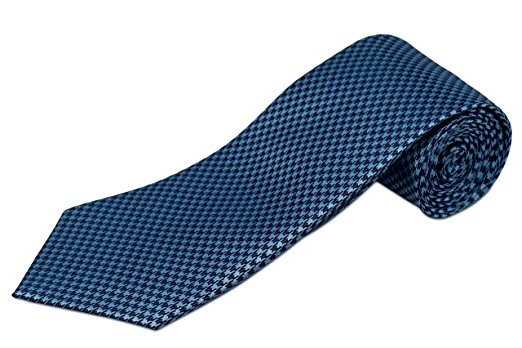 Extra Long Silk Necktie - Houndstooth Pattern - Available in 8 Solid Colors and in 63-inch XL and 70-inch XXL - Long Tie Store
