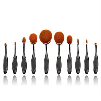 BlueCosto 10 Pcs Oval Makeup Brush Set Soft Toothbrush Foundation Make Up Brushes Kit