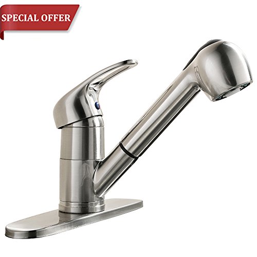 Contemporary Commercial Stainless Steel Pull Down Sprayer Single Handle Brushed Nickle Kitchen Sink Faucet, Pull Out Kitchen Faucets With Deck Plate