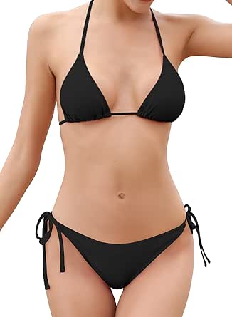 SHEKINI Bikini Damen Set Sexy Klassischer Triangel Rückenfrei Bikinioberteil Verstellbare Zweiteiliger Badeanzug Niedrige Taille Ruched Bikinihose für Frauen