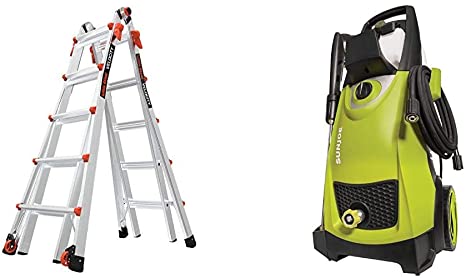 Little Giant Ladders, Velocity, M22, 6-18 Foot, Multi-Position Ladder, Aluminum, Type IA, 300 lbs Weight Rating, (15422-001) & Sun Joe SPX3000 2030 Max PSI 1.76 GPM 14.5-Amp Electric Pressure Washer