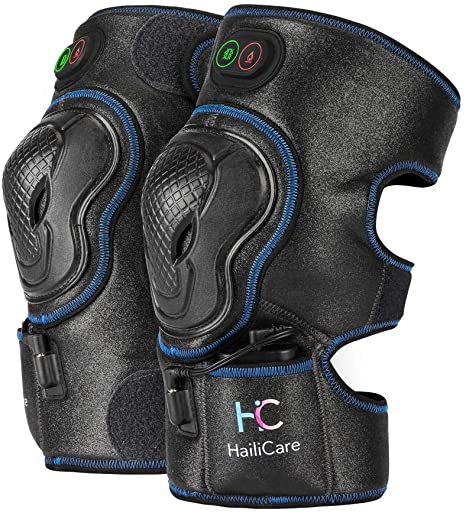 HailiCare Heated Knee Massager, Heated and Vibration Knee Brace Wrap Support, Adjustable Knee Joint Warmer for Arthritis Cramps Stiff Muscles Pain Relief, Fits for Men and Women (Black Blue)