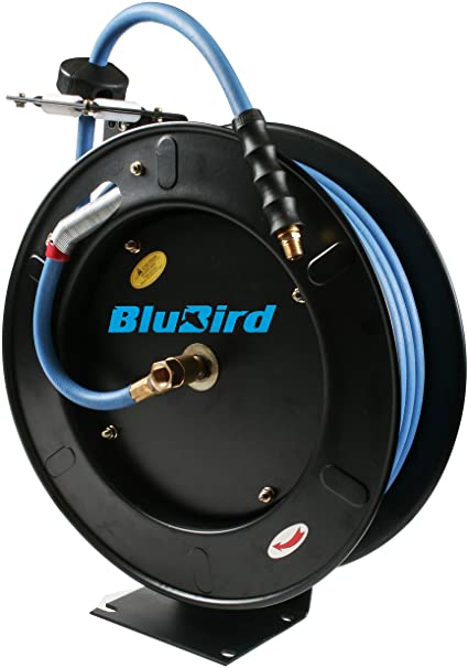 BluBird 20ga. Retractable Air Hose Reel - Next-Gen Rubber Hose (3/8" x 50') - BBR3850