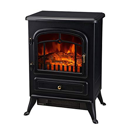 HomCom 16" 1500 Watt Free Standing Electric Wood Stove Fireplace Heater - Black