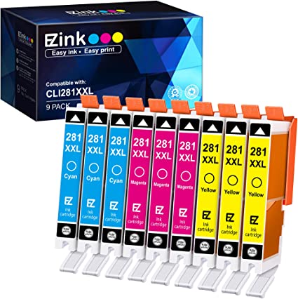 E-Z Ink (TM) Compatible Ink Cartridge Replacement for Canon CLI 281 XXL to use with PIXMA TR7520 TR8520 TS6120 TS6220 TS6320 TS8120 TS8220 TS9120 TS9520 TS9521C TS702 Printer (9 Pack)