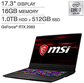 MSI GE75 Raider Gaming 10th gen i7-10750H 16GB RAM 512GB SSD 1TB HDD RTX2060 6GB 17.3-FHD 144Hz (Windows 10 Home)