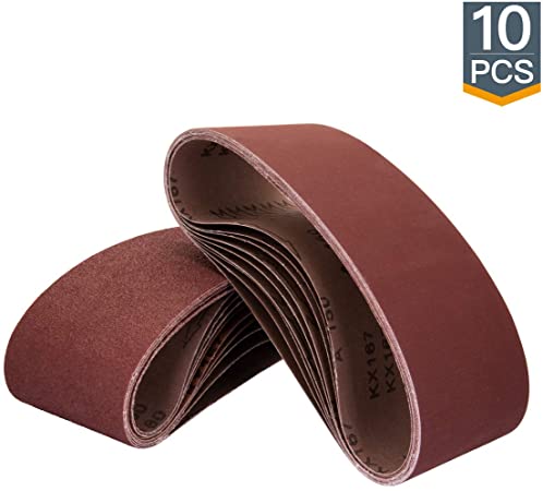 POWERTEC 110470 3 x 21" Sanding Belts | 60 Grit Aluminum Oxide Sanding Belt | Premium Sandpaper for Portable Belt Sander – 10 Pack