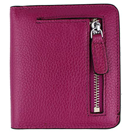 Women's RFID Blocking Small Genuine Leather Wallet Ladies Mini Card Case Purse (Purple)