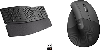 Logitech Ergo K860 Wireless Ergonomic Keyboard & Lift Vertical Ergonomic Mouse, Wireless, Bluetooth or Logi Bolt USB Receiver, Quiet clicks, 4 Buttons - Graphite