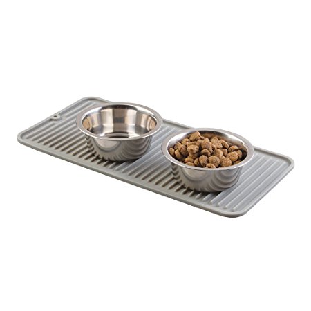 mDesign Silicone Pet Food & Water Bowl Feeding Mat for Dogs - 16" x 8", Small, Gray