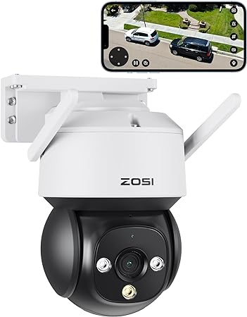 ZOSI C290 4MP 2.5K QHD Pan/Tilt Wired WiFi Security IP Camera Outdoor Indoor, PT Wireless Camera with Color Night Vision, AI Human & Vehicle Detection, Auto Tracking, Light & Siren Alarm, 2-Way Audio