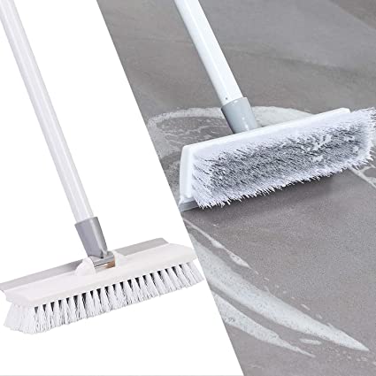 Eyliden Floor Scrub Brush with Long Handle and Squeegee -50",Cleaning Tool,Brush with bristles for Bathroom,Kitchen, Patio Garage, Deck Tile Marble Stone Wood Floors.