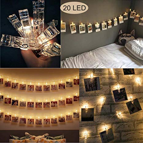 20 LED Photo Clip String Lights Home Decor Indoor/Outdoor, Battery Powered Fairy Twinkle Lights for Home/Party Decoration Birthday Wedding Party Festival Decor (10 Feet,Warm White)