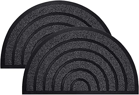 Olanly 2-Pack Durable Half Circle Striped Door Mat Outdoors, Heavy Duty Doormat, Easy Clean, Low-Profile Mats for Entry, Garage, Patio, High Traffic Areas, 29X17, Striped Round Grey