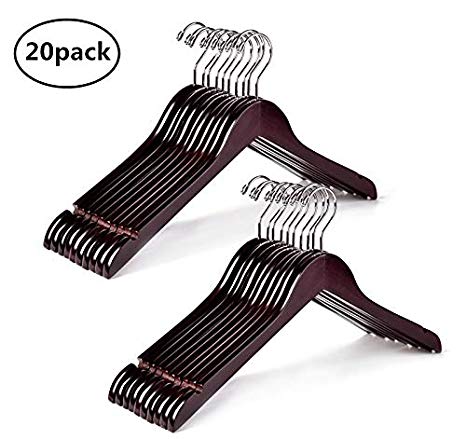 Amber Home 20packl Solid Gugertree Shirt and Dress Hangers with Chrome Hook Pack Father (Walnut 20)