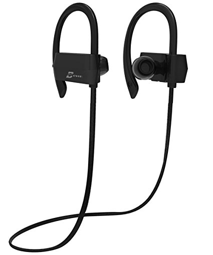 Bluetooth Headphones, Sports Wireless Headphones Sweat Proof Noise-Isolating V4.1 Bluetooth Headset with Ear Hooks Microphone Volume/Phone Control Lightweight Earphones 7 Hours Play Time - Black