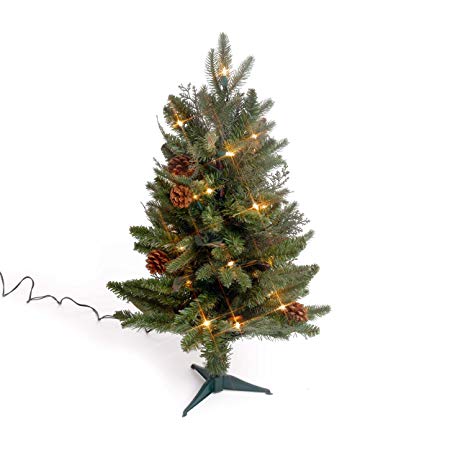 GKI Bethlehem Lighting 2-Foot Green River Spruce Christmas Tree Pre-lit with 35 Clear Mini   on a Plastic Tree Stand