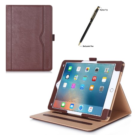 iPad Pro 97 Case - ProCase Leather Stand Folio Case Cover for Apple iPad Pro 97 Inch Case 2016 with Multiple Viewing Angles Document Card Pocket Brown