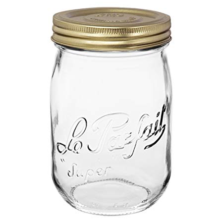 1 Le Parfait Screw Top Jar - Wide Mouth French Glass Preserving Jars - Zero Waste Packaging (1, 1000ml - 32oz - Gold Lid)