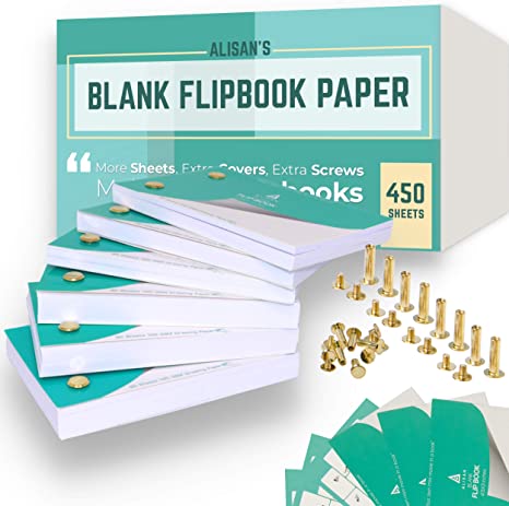 Blank Flip Book Paper with Holes, 450 Sheets Animation Drawing Flipbook Paper Set Works with Flip Book Kit Light Pad, Premium Paper Refills for ALISAN's Flipbook kit.