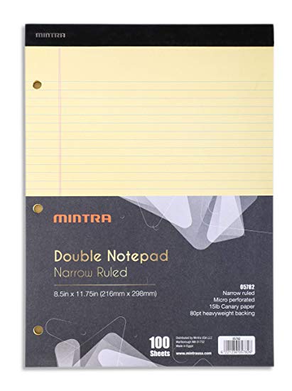 Mintra Office Legal Pads - ((DOUBLE PAD 2PK, CANARY, 8.5in x 11in, NARROW RULED)) - 100 Sheets per Notepad, Micro perforated Writing Pad, Notebook Paper for School, College, Office, Professional