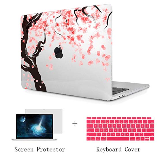 TwoL Cover for MacBook Air 13 inch 2018, Cherry Blossoms Printed Hard Shell Case and Keyboard Skin Screen Protector for New MacBook Air 13 A1932 Release 2018 with Retina Display