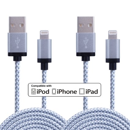 Amoner 2 Pack 10ft White Extra Long Nylon Braided USB Charging Cable Cord for Apple iPhone 66s6 plus6s plus5c5s5iPad AirMiniiPod NanoTouch Compatible with iOS9