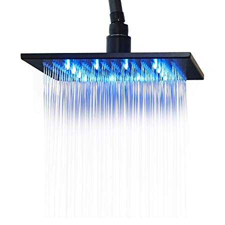 Rozin LED Light 10-inch Rainfall Shower Head Sqiare Overhead Spray Black Color
