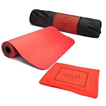 Yoga Mat - Double Layered Exercise Mat with Towel and Carrying Bag - Water-Resistant, PVC-Free TPE, Non Slip Gym Mat Set with Extra Thick Cover and Carrier by Opul