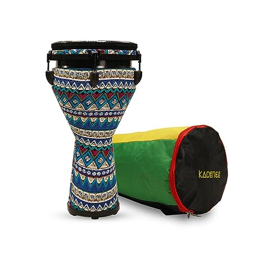 Kadence Djembe Drum 10" Fiber Skin, African Hand Carved Percussion Drum, With easy tuning brackets for beginners/professionals (10 Inch)