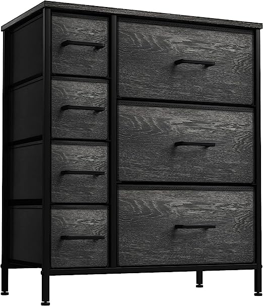 Sorbus Dresser with 7 Faux Wood Drawers - Storage Unit Organizer Chest for Clothes - Bedroom, Hallway, Living Room, Closet, & Dorm Furniture - Steel Frame, Wood Top, & Easy Pull Fabric Bins