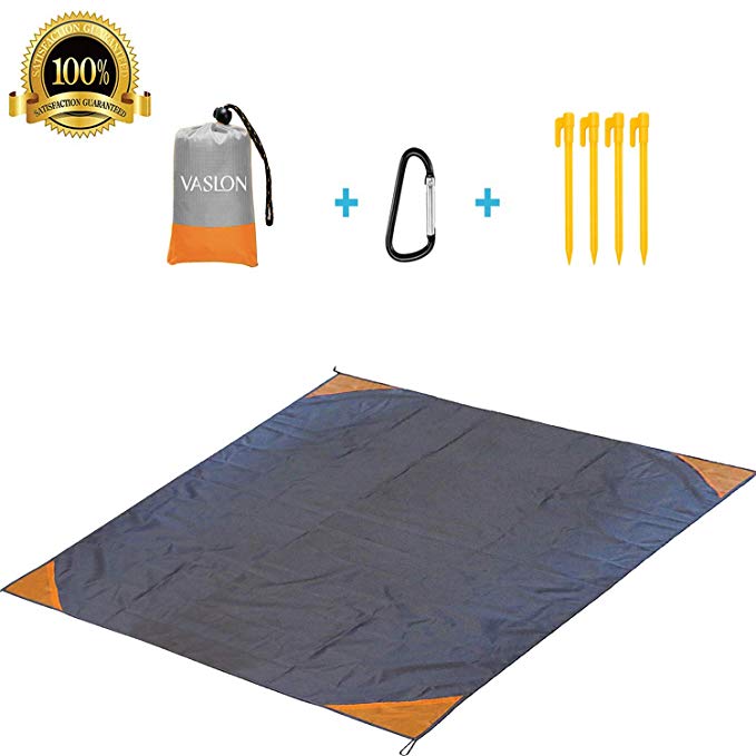 VASLON Beach Blanket 79 * 55inch, Sand Proof and Water Resistant, Pocket Picnic Blanket for Outdoor Travel Camping Festival Sports