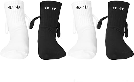 ahishfoneya Hand in Hand Socks Friendship Socks, 2 Pairs Magnetic Socks Hand Hold Friend Socks Funny 3D Doll Couple Socks (Cotton, A)