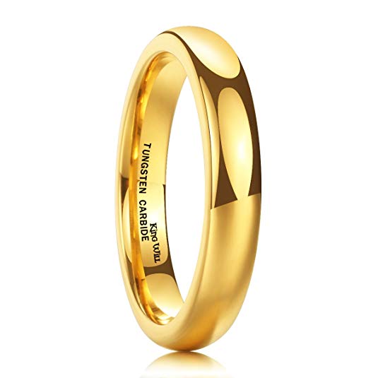 King Will Glory 4mm Gold Plated High Polished Comfort Fit Domed Tungsten Carbide Ring Wedding Band