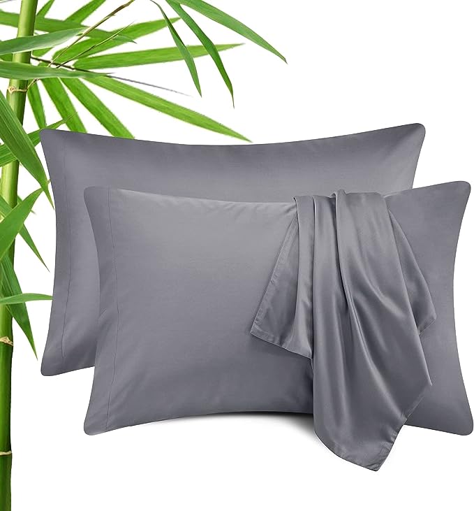 CozyLux Cooling Pillowcases Bamboo-Rayon Pillow Cases Set of 2 King Size Oeko-Tex Pillow Case Soft Silky Pillow Covers Moisture Wicking Envelope Closure Grey 20"x40"