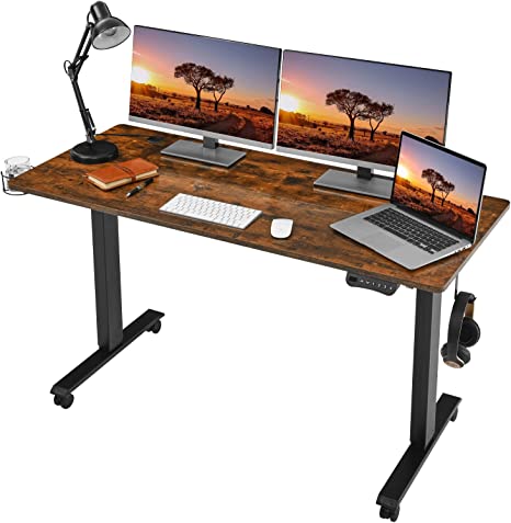 LAGRIMA Stand up Desk Electric Adjustable Height, Home Office Desk 55 x 24 inches with 4 Memory Presets for Efficient Work, Ergonomic Workstation(Vintage Brown)