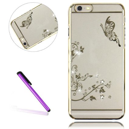 iPhone SE Case 5 Case iPhone 5S Case for Girls EMAXELER Stylish Bling Diamond Slim Case Electroplating Process Hard PC Back Cover Protective Case for iPhone 5/5S Butterfly[Gold]
